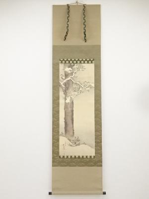 酒井抱一　檜啄木鳥図　印刷巧芸画絹本掛軸（共箱）